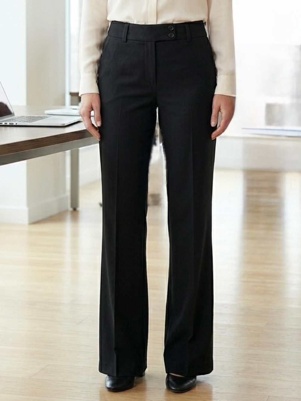 Ninety Black Boot Cut Trouser Dress Pants Y2K Vintage Career Front Pockets 6 EUC